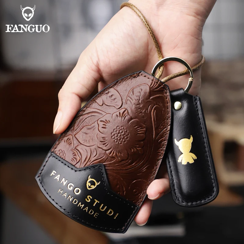 

FANGO Genuine Leather Multifunctional Key Bag Pull-Out Key Bag Large Capacity Car Key Protection Sleeve Storage Bag