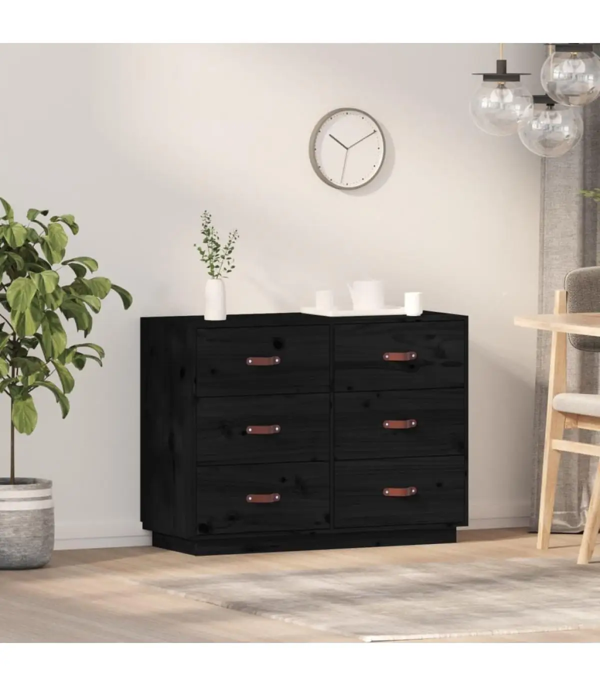 Solid pine wood sideboard black 100x40x75 cm