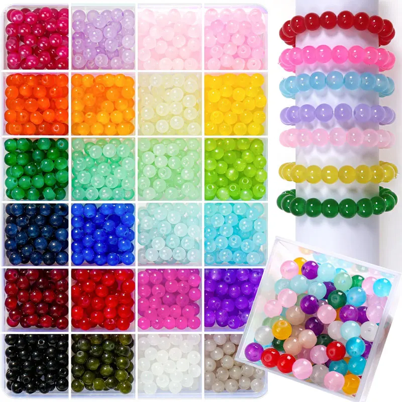 50Pcs 6/8mm Glass Beads Multicolour Bracelet Making Accessorie Loose Round Bead For DIY Handmade Jewelry Crafts Decoration
