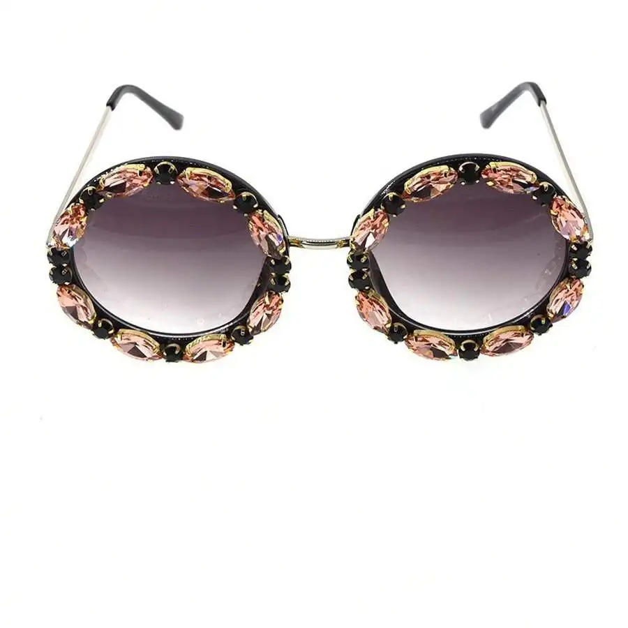 1 Pc  Pair Of Rhinestone  Glasses With Personalized Round Frame Decoration