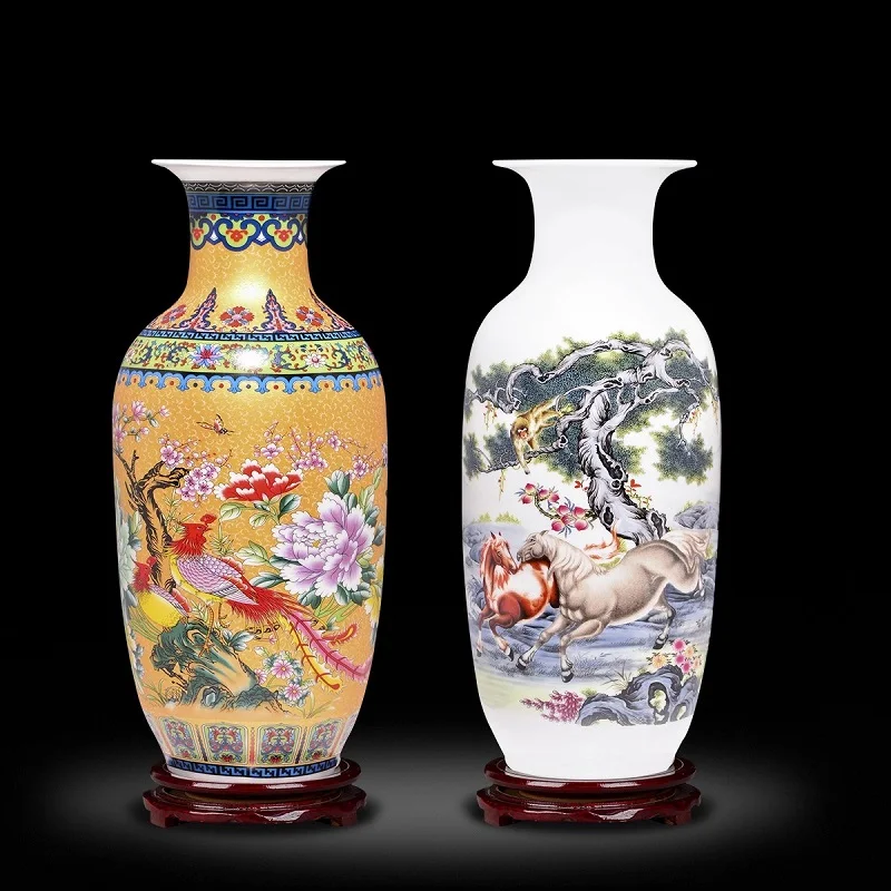 

36cm/Jingdezhen Ceramic Chinese Enamel Colored Vase Decoration Ornament Bogu Rack Vase Relocation Gift