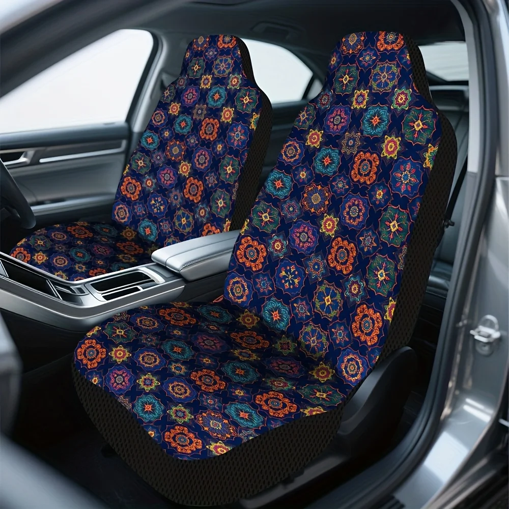 2pcs, Mandala Mosaic Tiles Pattern Car Seat Covers, Comfortable And Easy To Install, Compatible With Sedan And SUV Front Seats,