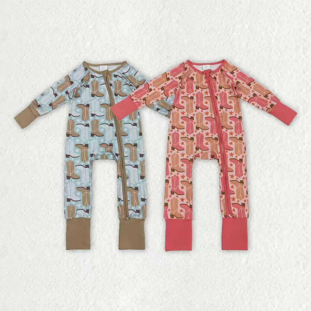 

z1017-14 LR2733 Wholesale baby rompers Matching kids clothes girl Western boots long sleeve romper Autumn Boutique clothing