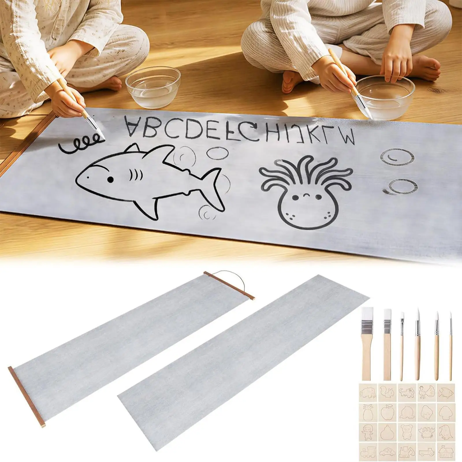 Water Painting Canvas Set With Easel Stencils Reusable Magicals Watercolor Palette Brush Set With Bracket Template ​