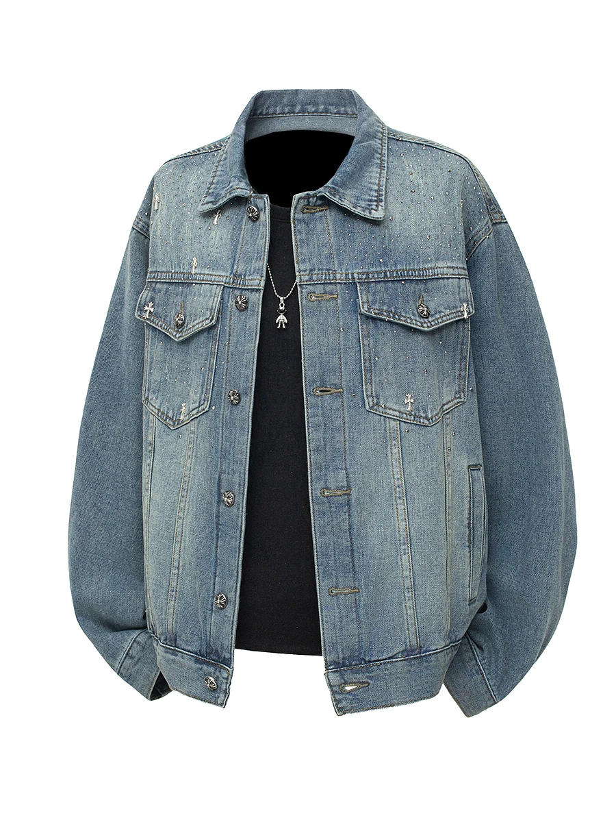 

Cleanfit Men's Waed Denim Jaet Loose Fit Heavy Embellied Casual Workwear American Sle Trendy Long Sve irt