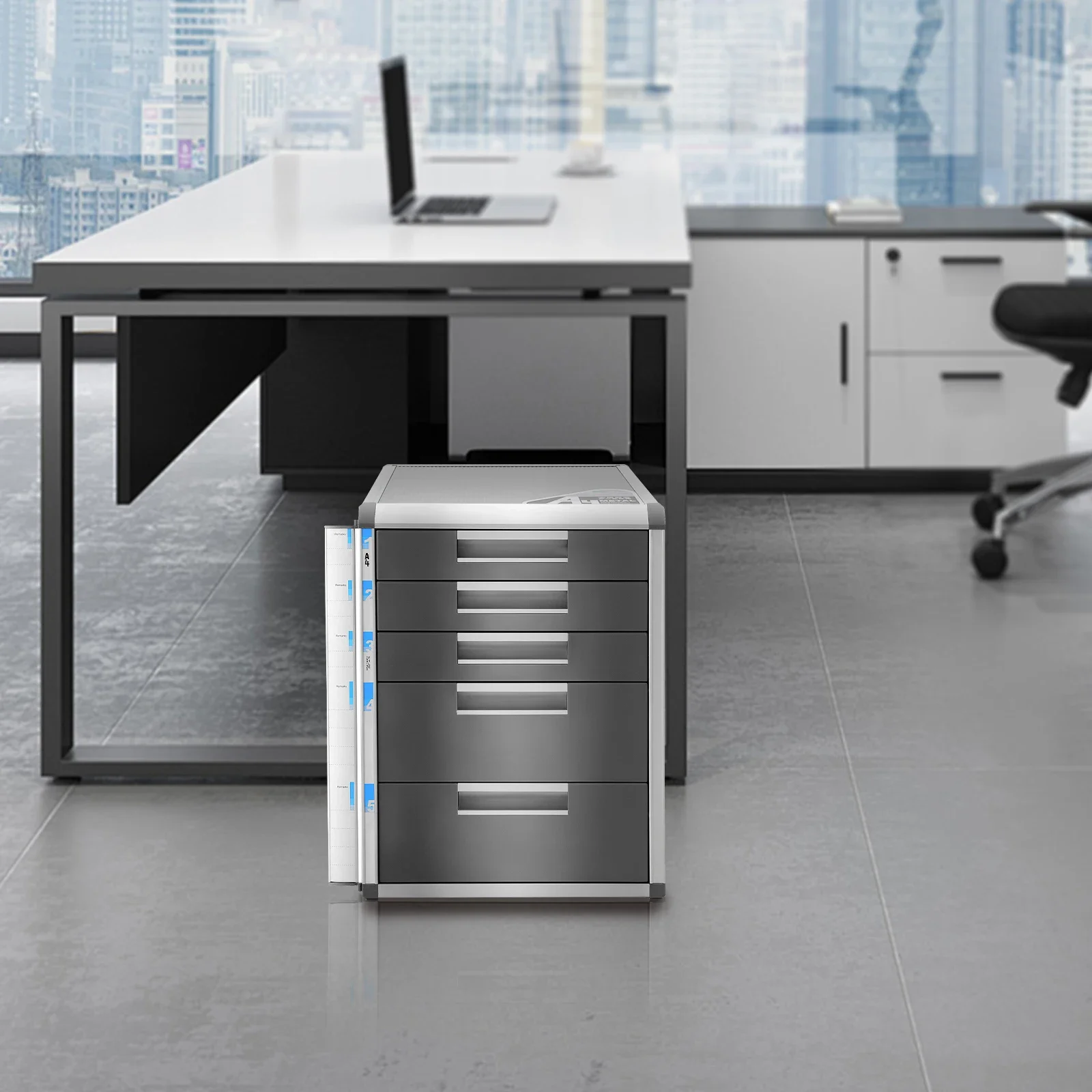 13.78"x12.4"x15.94"Lockable Document Storage Box, 5-Drawer File Organizer,Office Storage Cabinet-Aluminum Alloy&MDF Construction