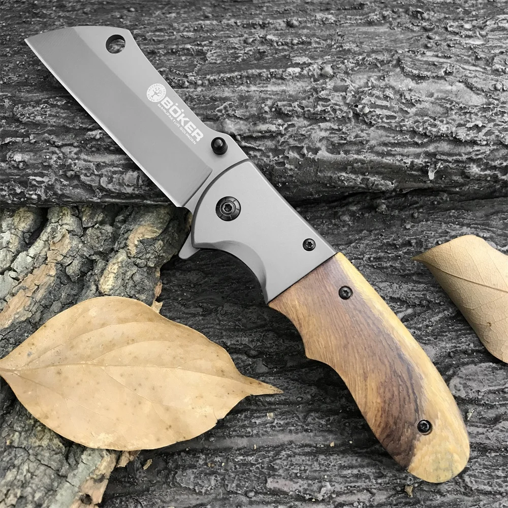 Pocket Boker DA104 Folding Knife 5Cr13Mov Tanto Blade Wooden Handle Outdoor Survival Tactical Knives Camping Hunting EDC Tool