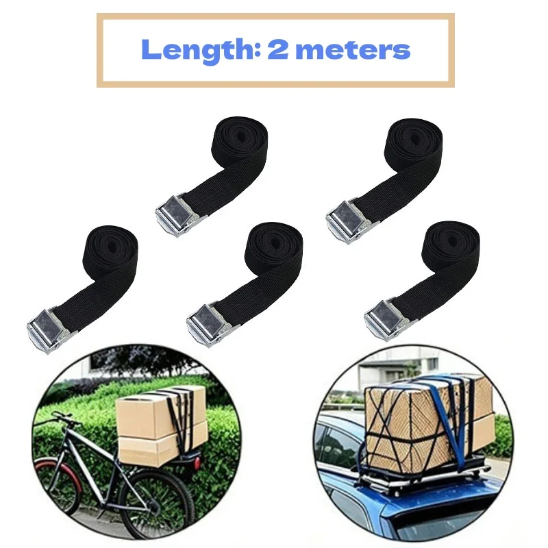 New 2M Buckle Tie-Down Belt Cargo Straps for Car Motorcycle Bike With Metal Buckle Tow Rope Strong Ratchet Belt for Luggage Bag