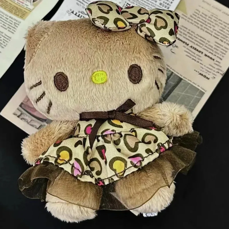 Cartoon Leopard Pattern Kitty Plush Keychains Cute Brown Kitten Animal Plush Toy Doll Girl Backpack Pendant Hanging Decorative