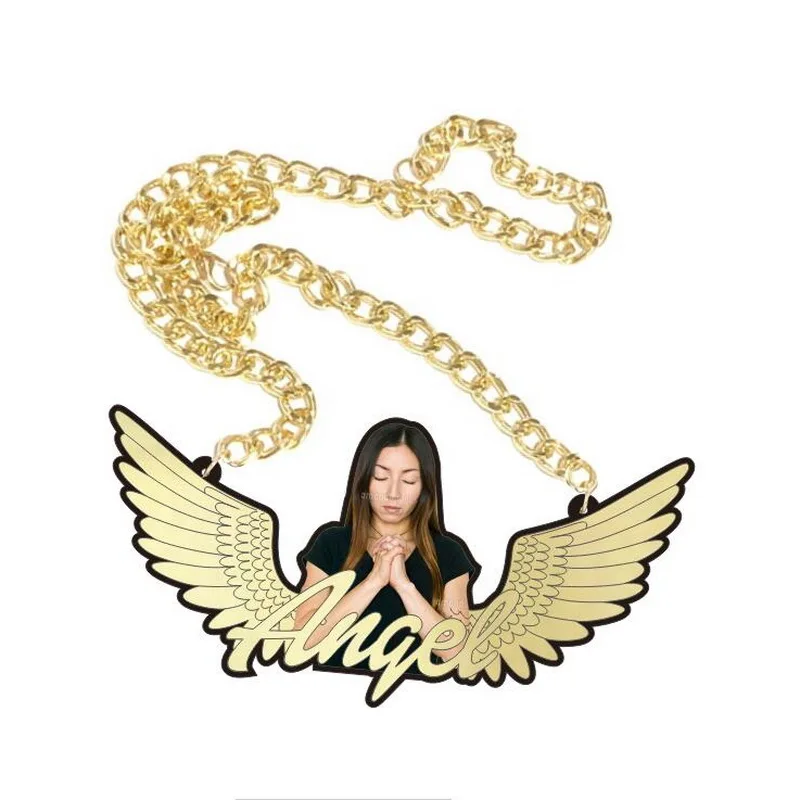 Custom Photo Memory Pet Pendant Personalized Picture Angel Wings Statement Jewelry Fashion Jewelry Necklace Mother's Day Gift