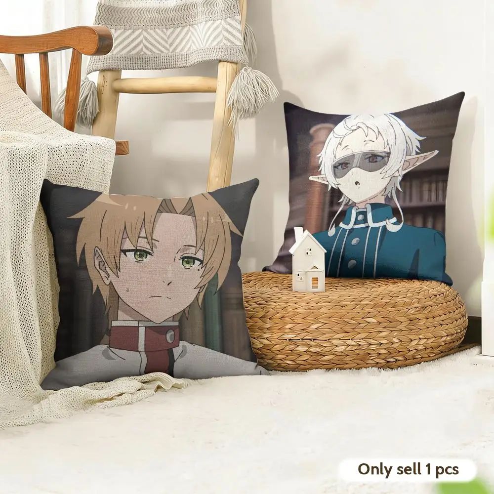 M-Mushoku T-Tensei Anime Cushion Cover Natural Linen Organic Fabric Double-Sided Printing Room Sofa Decor Pillow Case
