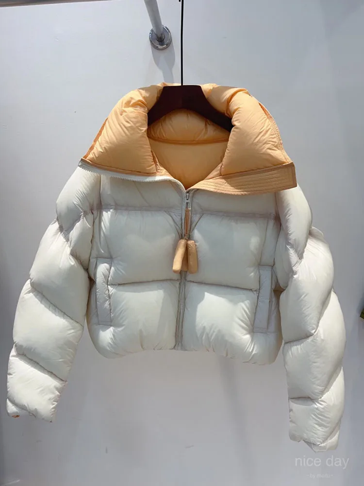 2024 New Winter White Duck Down Casual Coat Women Stand Collar Zipper Loose Puffer Parka Thicken Warm Down Short Jacket