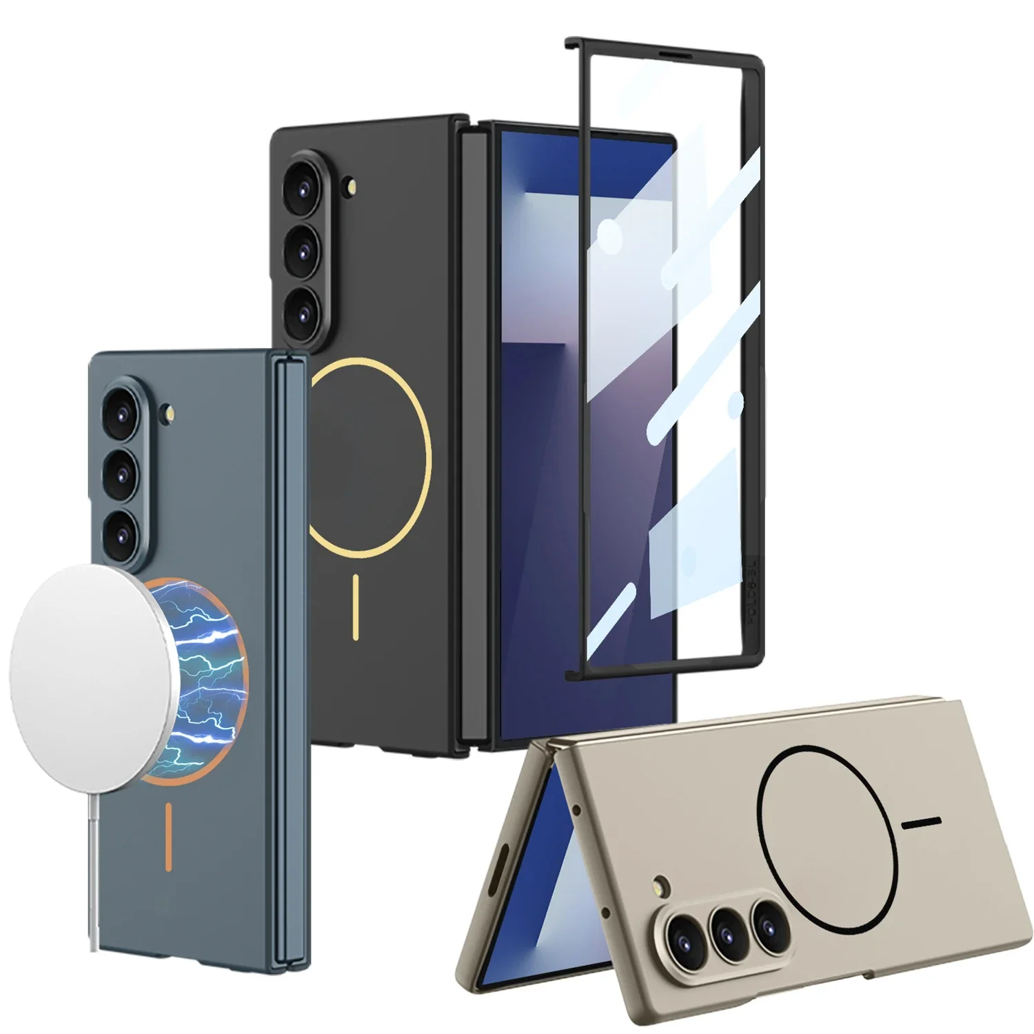 

Ultra-thin Masafe Phone Case For Samsung Galaxy Z Fold 7 Magnetic Wireless Charger With Glass Screen Film Fold7 Protective Cover