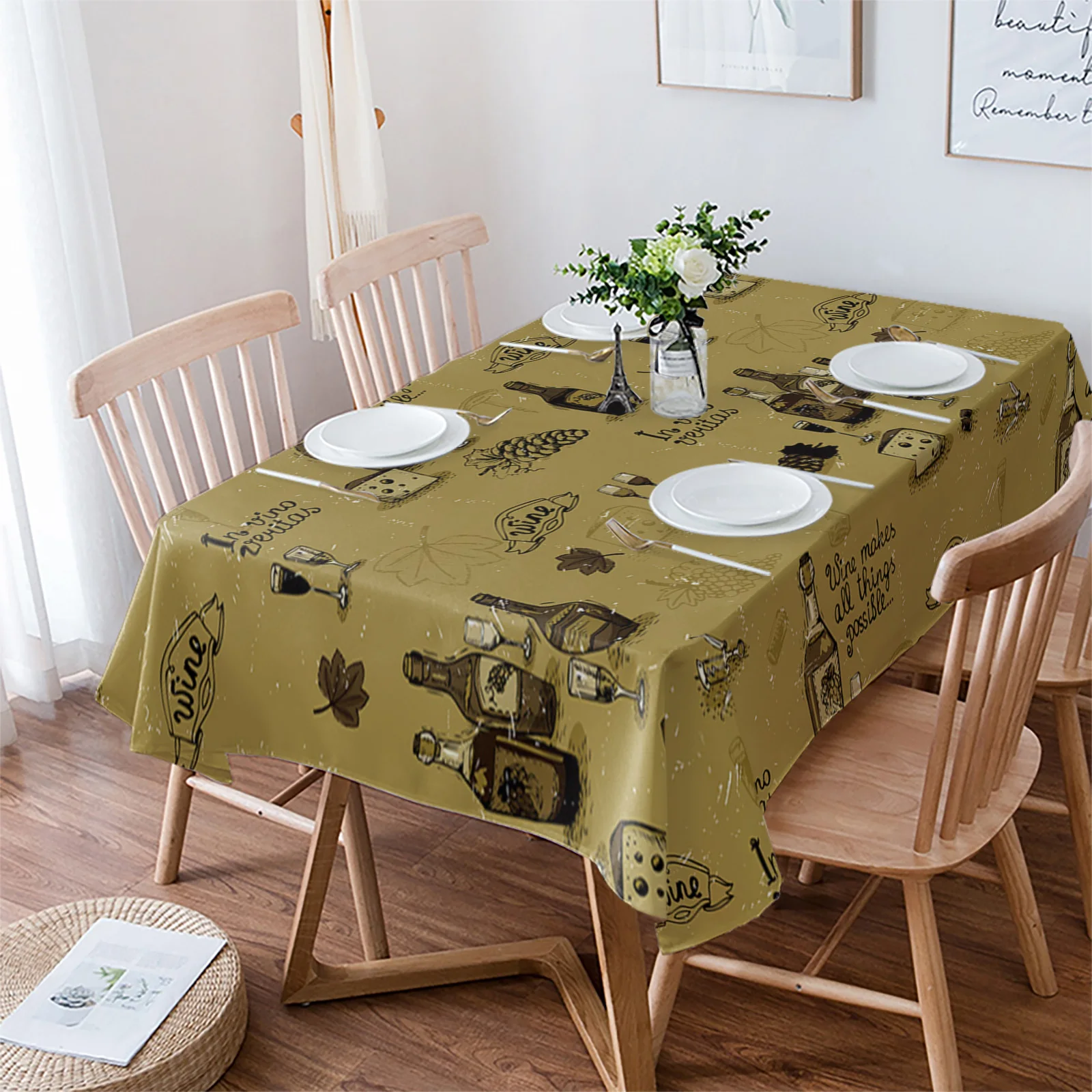 Wine Retro Grapes Wine Tablecloth Waterproof Dining Table Party Rectangular Round Tablecloth Home Textile Kitchen Decoration