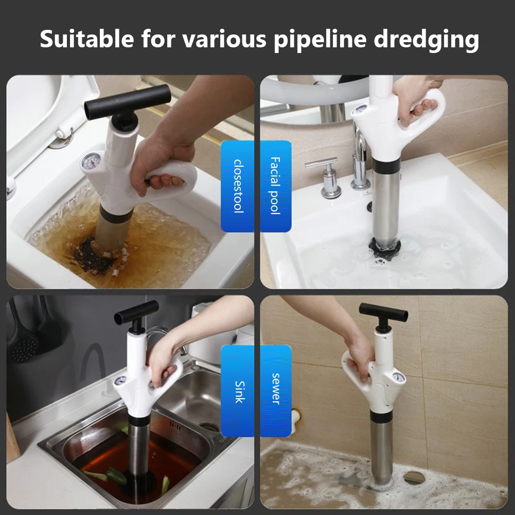 Toilet Clogged Unclogging Device Pipe Plunger High Pressure Drain Plunger Dredge Clog Bath Toilets Bathroom Shower Sink Bathtub