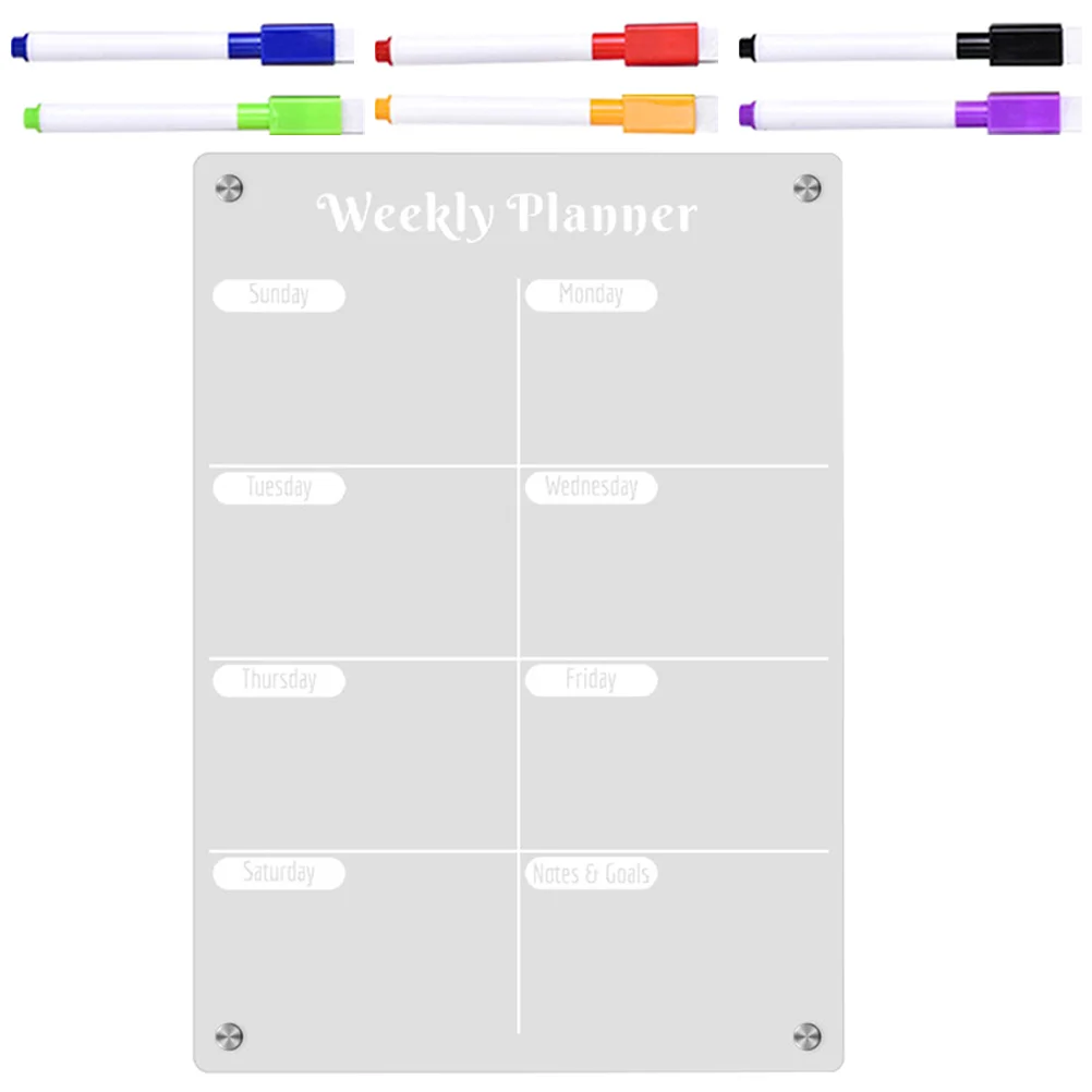 Fridge Weekly Planner Board Magnetic Wall Acrylic White for To-do-list Clear Refrigerators Attraction Dry Erase Transparent