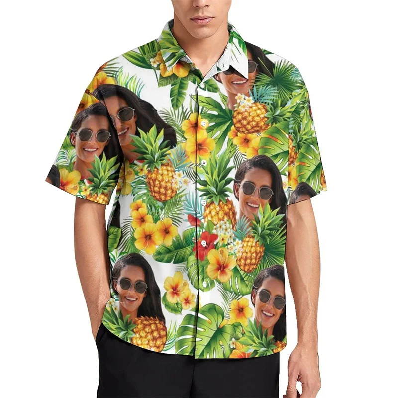 Camisas florales de aguacate y hoja de palma para hombres, ropa personalizada, impresión 3D, camisa de playa hawaiana y2k, Top de los 90, ropa