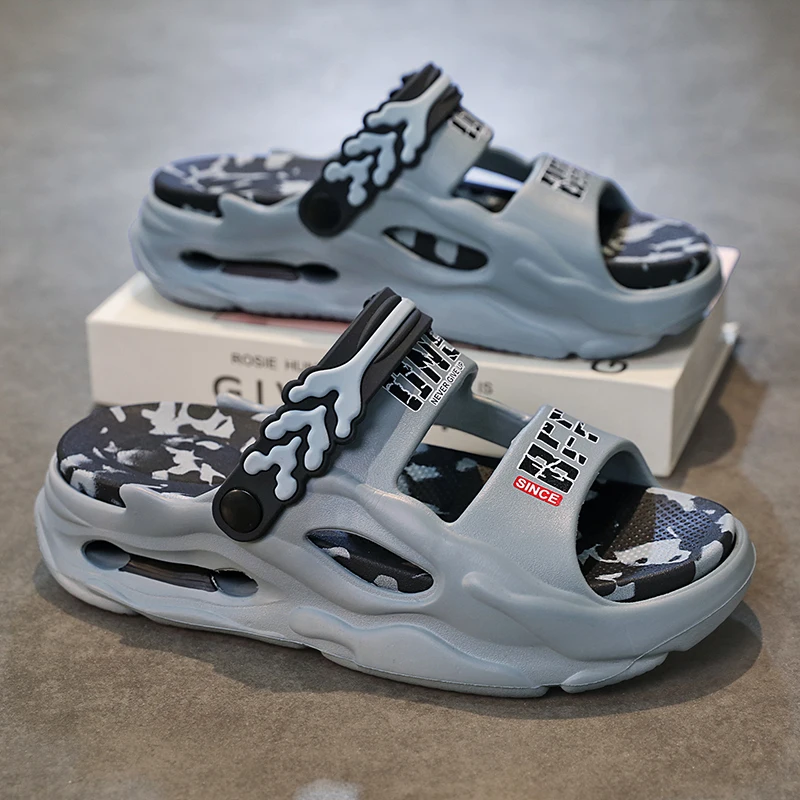 Casual Sporty Men's Slippers Summer Outdoor Wear-Resistant Anti-Slip Thick Bottom Slip-On Sandals Large Size 45 Two-Way Wear