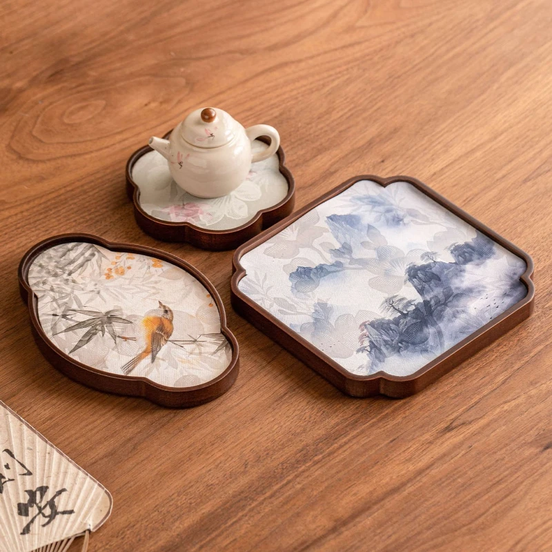 

Bamboo Tea Tray with Lotus-inspired Petal-shaped Tea Coasters Living Room Dry-Brewing Tray Traditional Chinese Kung Fu Tea Set