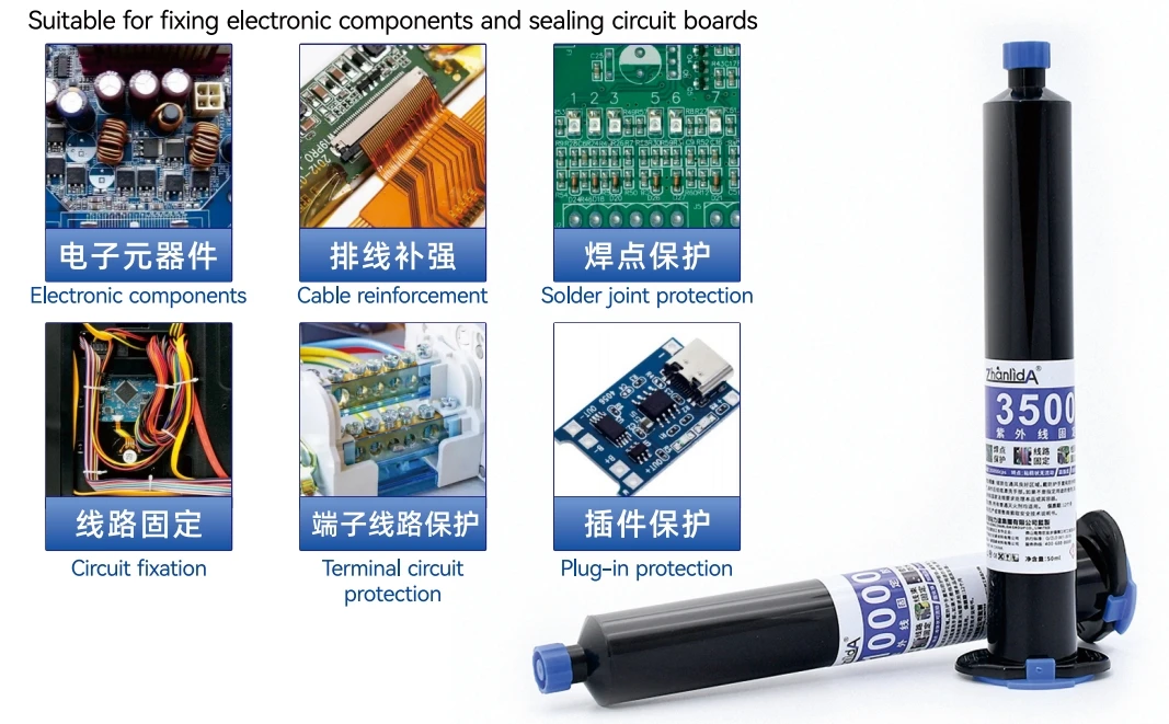Zhanlida UV Curable Adhesive 10/50ML Electronic Components Cable Fixation Solder Joint Protection Glue Fixed Circuit Board