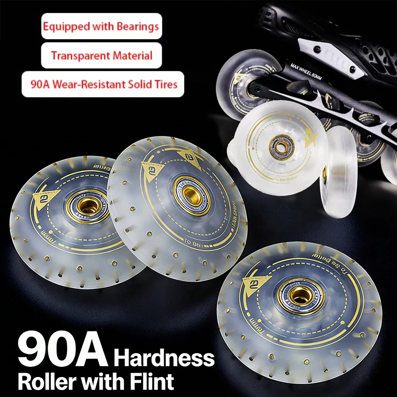 

4 Pcs - 90A Gilded Roller Skate Wheels - Premium Transparent Polyurethane with Flint Brake, Wear-Resistant Solid Design