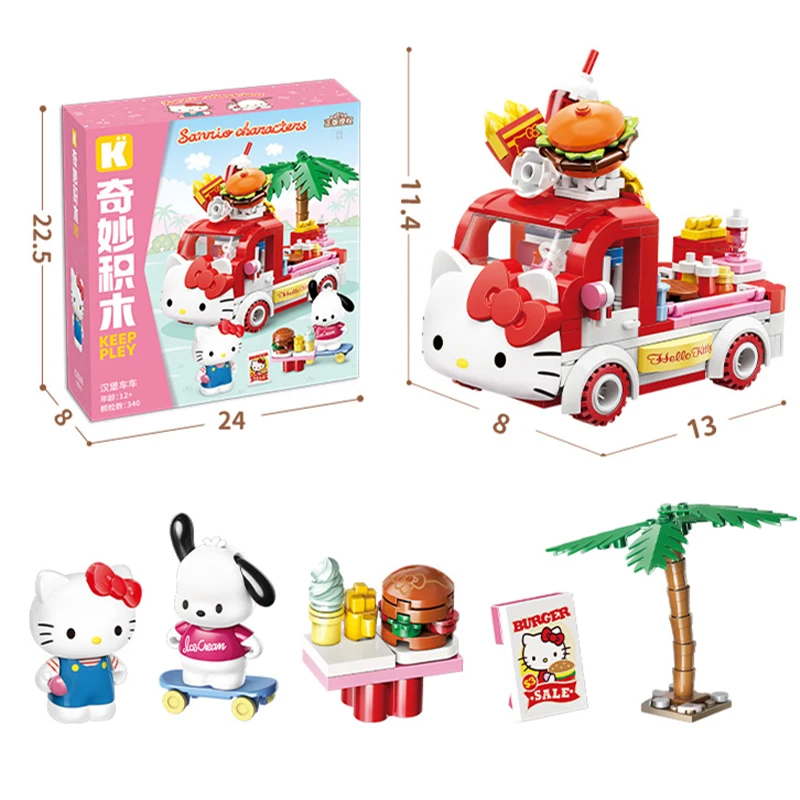 Original Keeppley Building Block Sanrio Kuromi Hamburg Car Model My Melody Cartoon Series Assembly Decoration Toy Birthday Gift