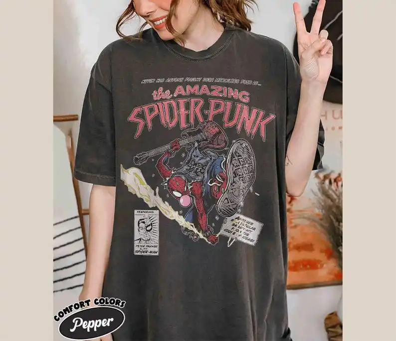 Retro Spider-Punk T-Shirt Across the Spider-Verse Tee Vintage Spider-Man Comic Shirt Spider Verse Punk Rock Fan Apparel