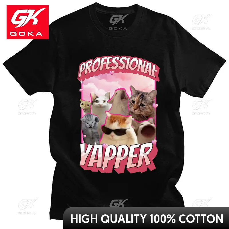 Professional Yapper Meme Cat Print T Shirt Men's Women's Fashion Funny Short Sleeve Cotton Casual Creativity T-shirts Streetwear