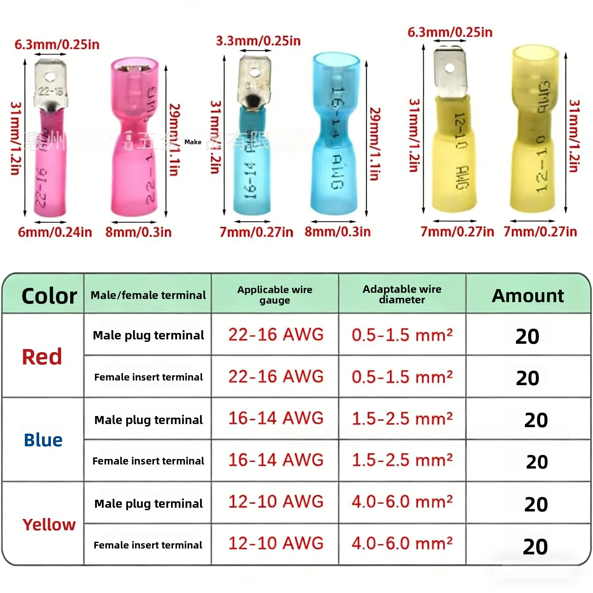 120PCS Boxed Male Female Spade Heat Shrink Wire Connectors, Insulated Waterproof Crimp Terminal Wiring Lugs