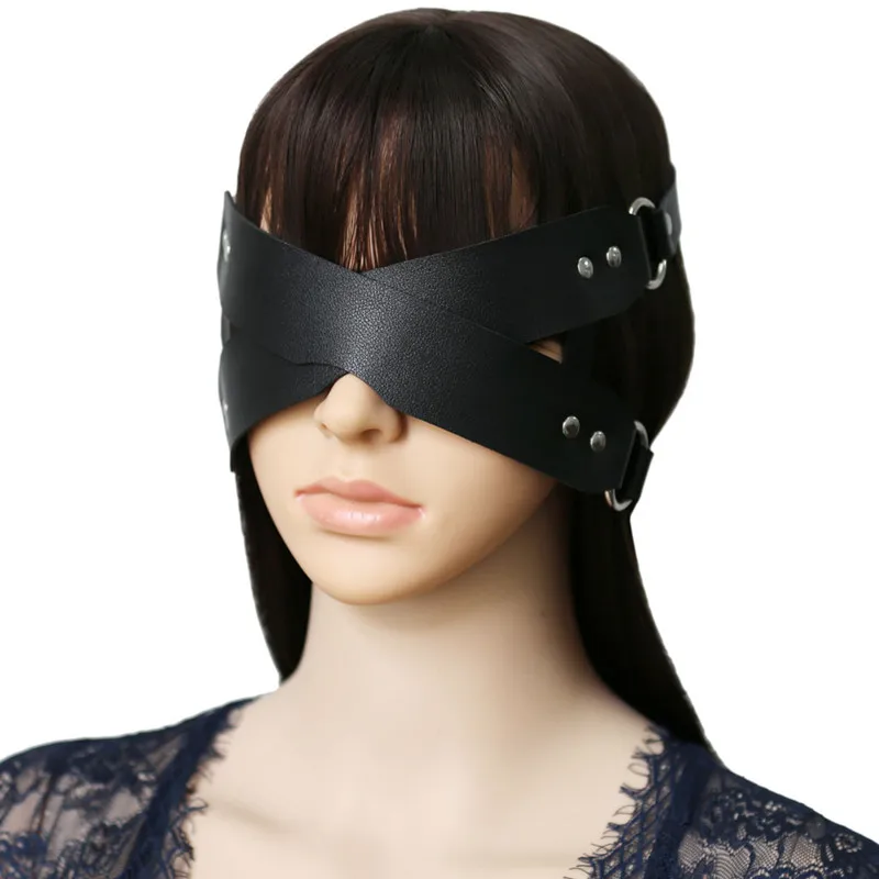 Gothic Creative Party Banquet Animation Rock Blindfold Cosplay Faux Leather Cross Eye Mask Props Halloween Cos Accessory