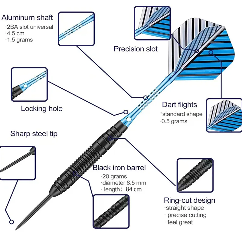 Professional Dart Metal Tip Set with Portable Storage Box 3pcs Steel Tip Dart Set