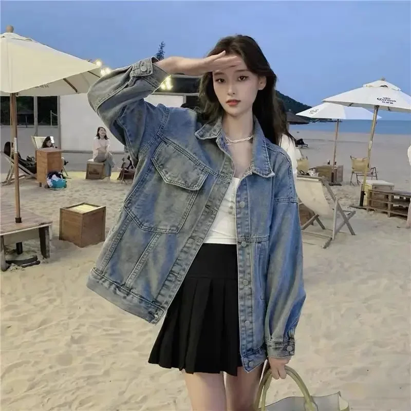 Denim Jacket for Women in Spring and Autumn New Small Figure Oversize Korean Version Loose Casual Slimming Top Jacket Clothes