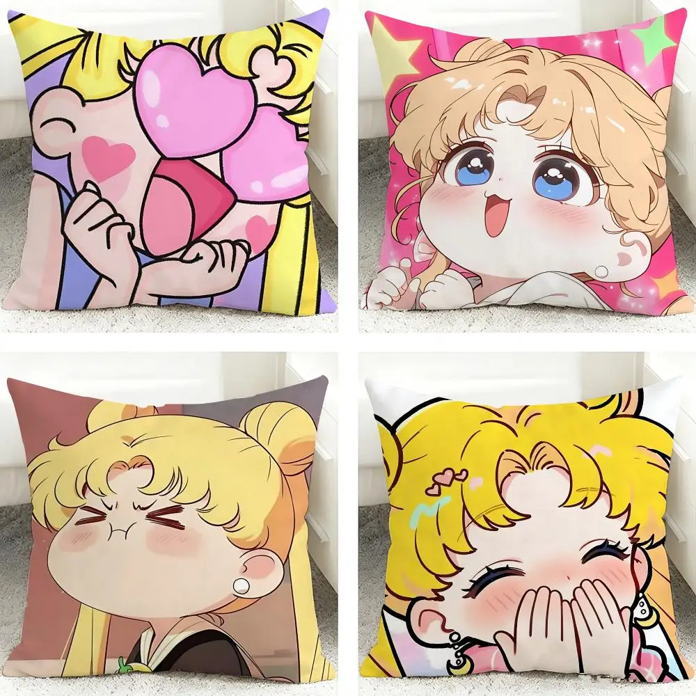 Anime S-Sailor Moon Cushion Cover Soft Short Plush Pillow Case Cushion Cover for Living Room Sofa Decor