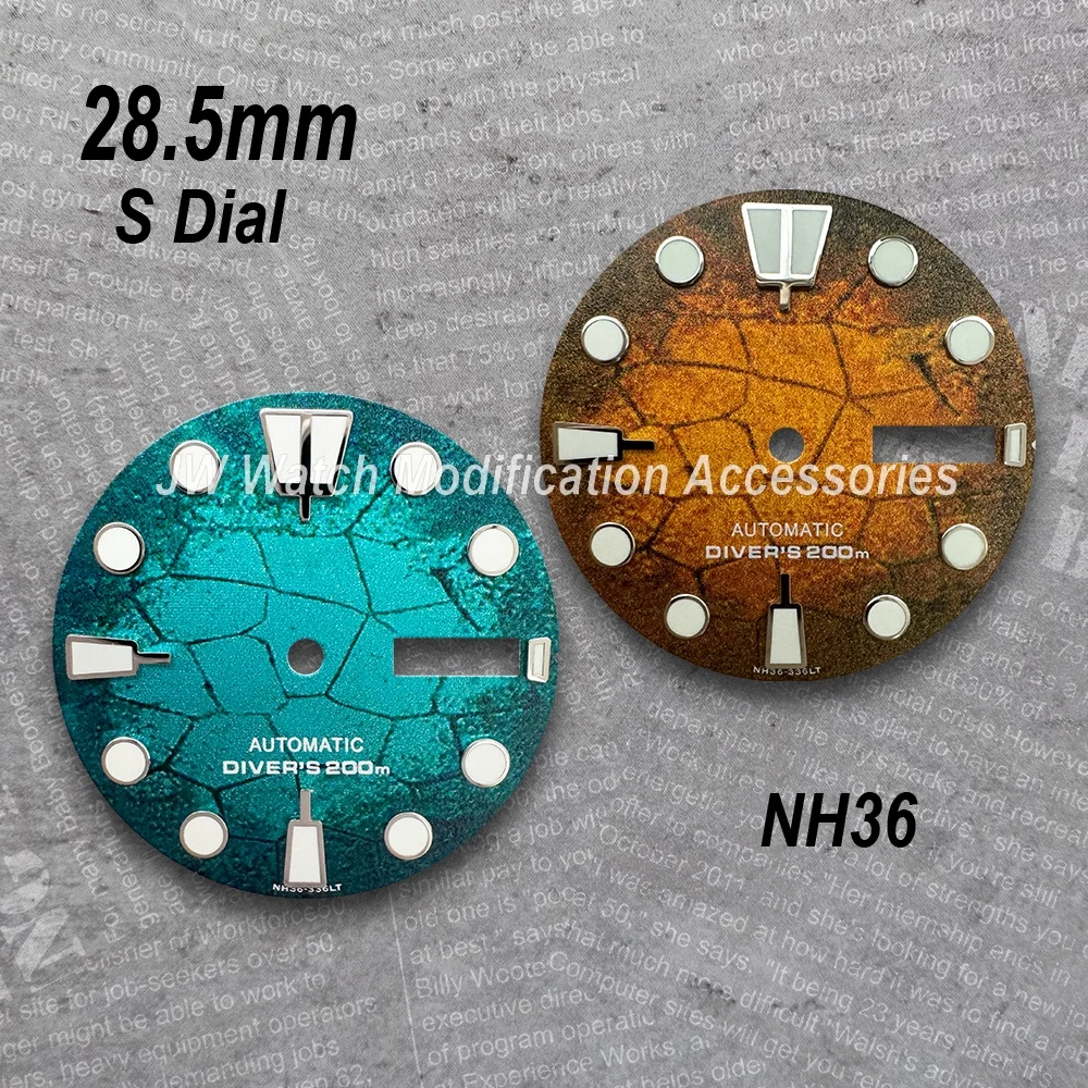 

28,5 мм S логотип циферблат для дайвинга подходит для NH35/NH36/4R/7S механизм зеленые светящиеся листья дерева двойной календарь модификация часов аксессуары