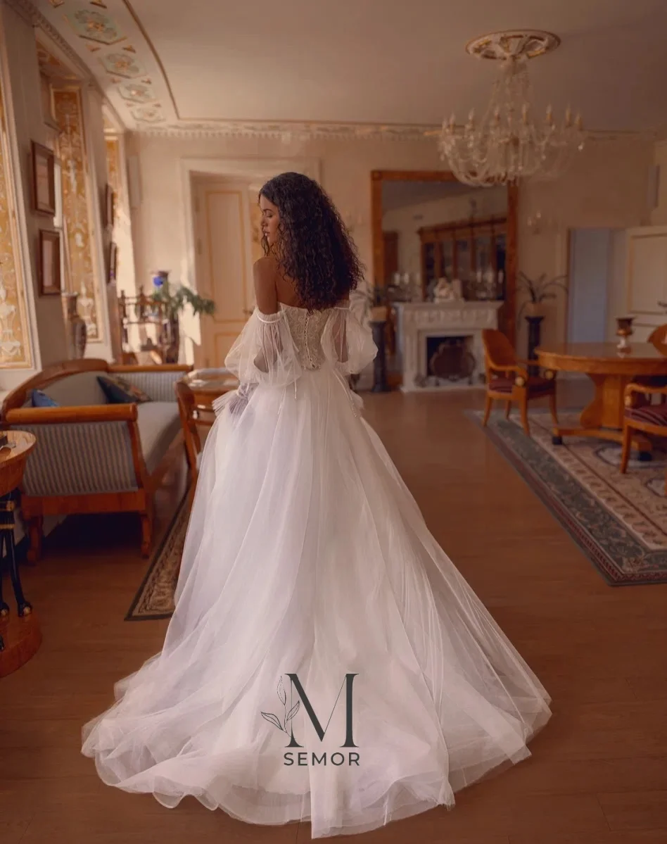 Semor Customized Lace Appliques A-Line Wedding Dress Luxury Strapless Off the Shoulder Pearls 2026 Bride Gown dresses for women