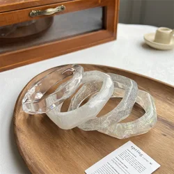 Fashion Transparent Resin Jelly Geometric Irregular Round Bangles For Women Charm Shiny Glitter Cuff Bracelets Couple Jewelry