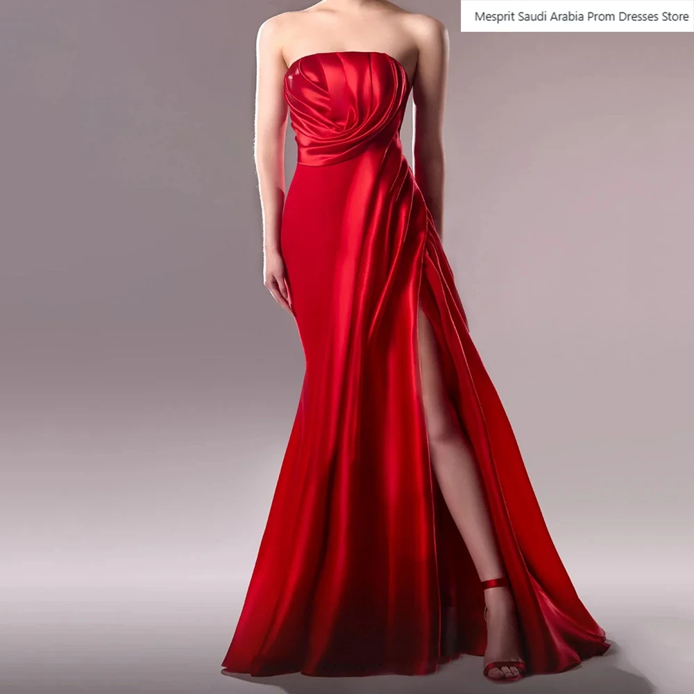

Women's Mermaid Evening Dresses Floor-length Strapless Sleeveless Prom Gown Fashion Pleat Simple Draped Customized Gowns