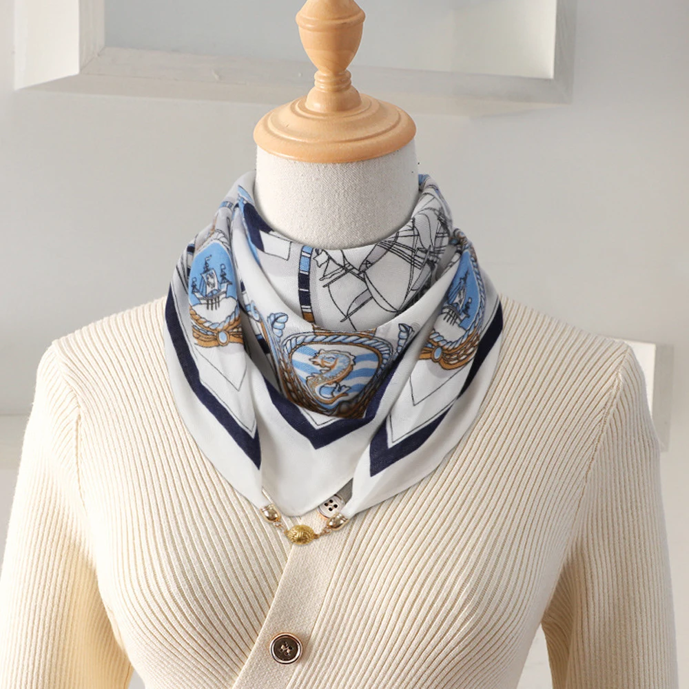 1PCS New Magnetic Buckle Women Silk Scarf Silk Neck Hijab Women Spring Autumn Wraps Cross Scarves Female Foulard Bandana
