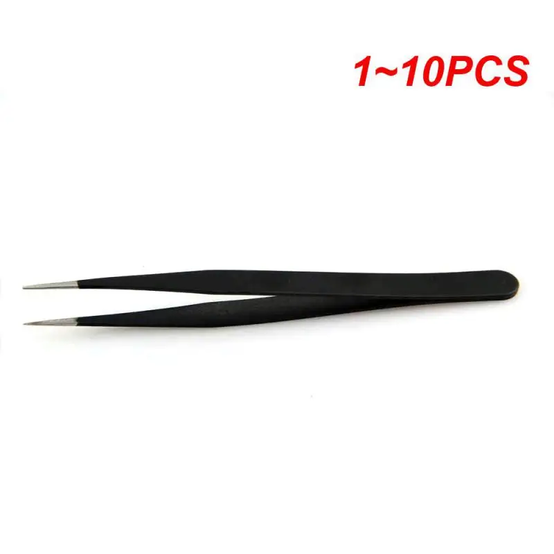 1~10PCS Stainless Steel Black Curved Straight Eyebrow Tweezers Anti Acid Nipper Rhinestone Picking Tool False Eyelash Nail Art