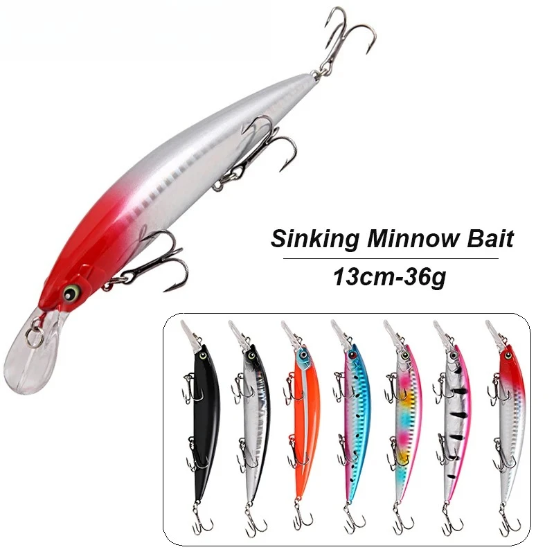 1PX Sinking Minnow Bait 13cm-36g Trolling Fishing Lure Silent Hard Wobbler Sea leurre peche cebo duro Isca señuelos Pesca