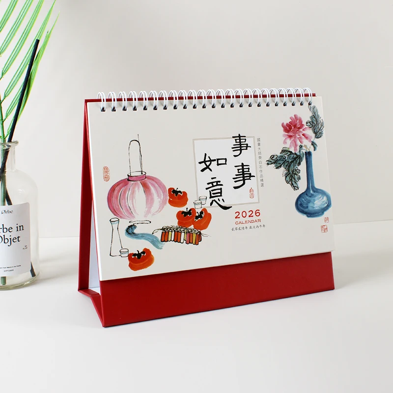 

Chinese Style Desk Calendar with Chinese Painting Flip Design for Chinese Patterns Tabletop Calendar for Home Decoration