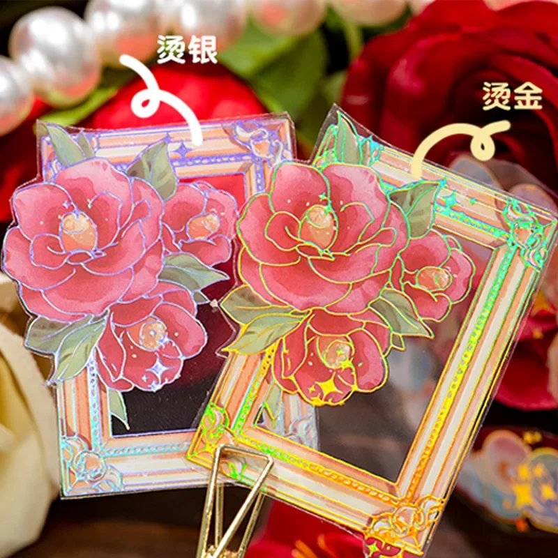 4 pieces PET Hot Gold and Silver Hand Curtains Sticker Colorful Plant Flowers Decorative Craft Stationery Sticker 4 models