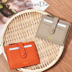 Custom Initials Woman's Card Holder Genuine Leather Leisurely Fashion Casual Wallet Luxury Zipper Personalized Mini Coin Purse