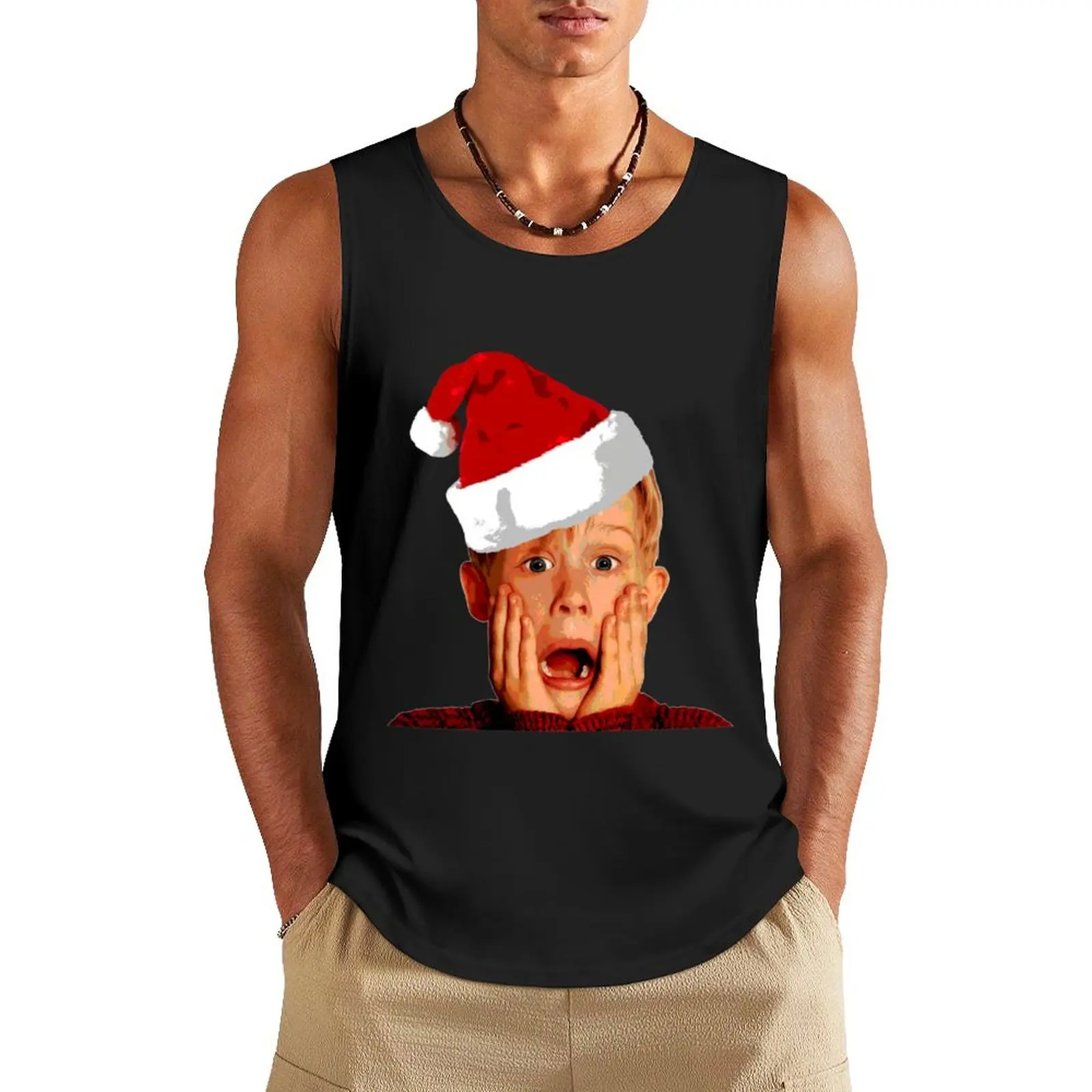 

Home-Alone-Santa-Hat-Macaulay-Culkin-Christmas-Holiday Tank Top Men's tops sleeveless jackets cool things Sportswear for men