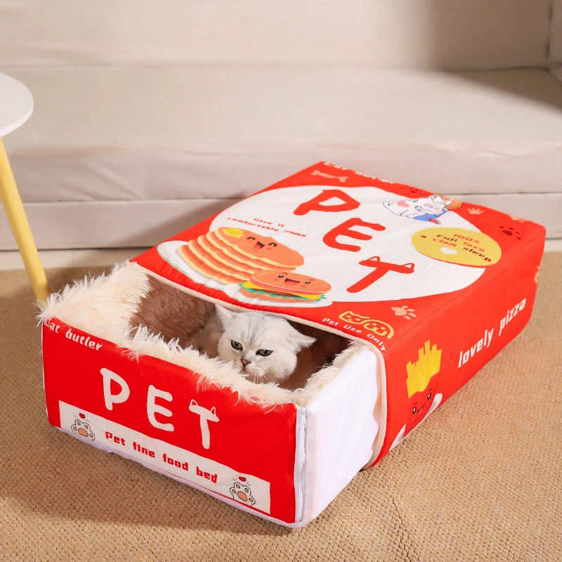 Cat Bed Pet Cat and Dog Bed Rectangular Fully Enclosed Security Biscuit Box Four-season Universal Pet Bed