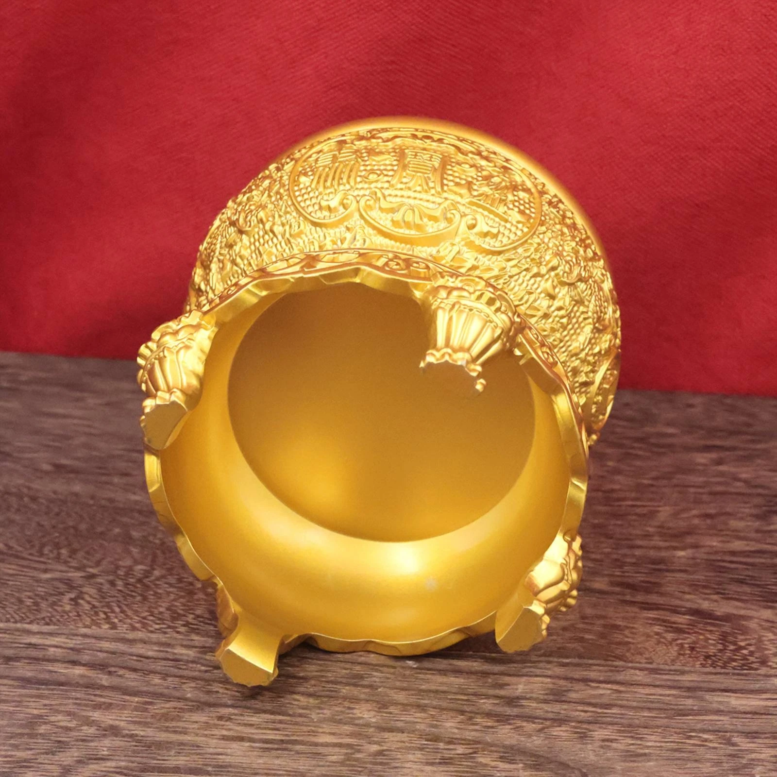 

Treasure Basin Gold Finish Pedestal Bowl Money Storage Container Brass-Colored Decor Embossed for Home Display