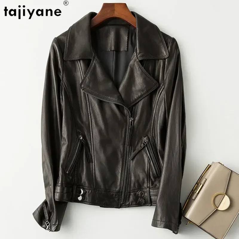 

Tajiyane Genuine Sheepskin Jacket Women 2023 Short Real Leather Jackets Slim Biker Coats and Jackets Lapels Veste Femme En Cuir