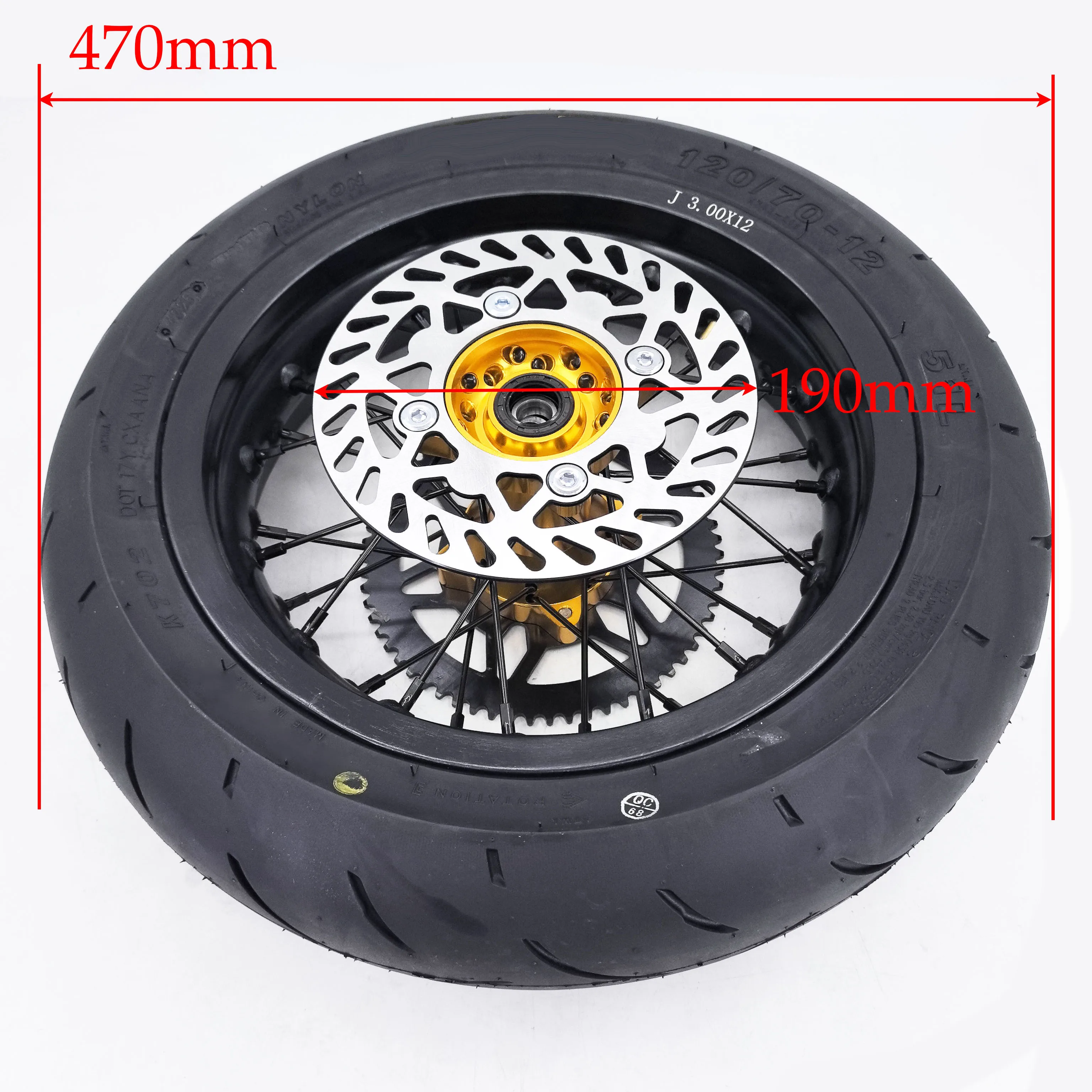 120/70-12 CNC aluminum wheel 12-inch super motor wheels 2.50-12 front rims with 90/90-12 road tires and 3.00-12-inch rear wheels