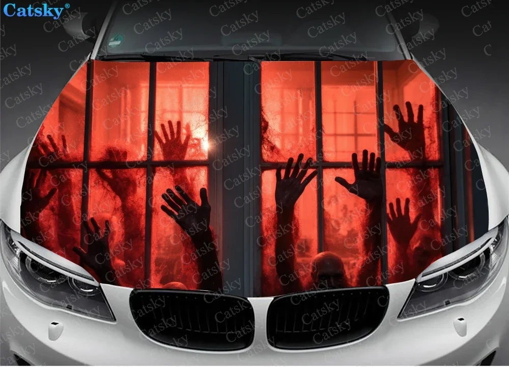 Creepy Window Scene Car Hood Vinyl Stickers Wrap Vinyl Film Engine Cover Decals Sticker Universal Car Hood Protective Film