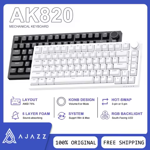 AJAZZ AK820 Wired Mechanical Keyboard With Knob Hot Swap RGB Gasket 82 Keys Low Latency Low Noise Office Gaming Keyboard Custom